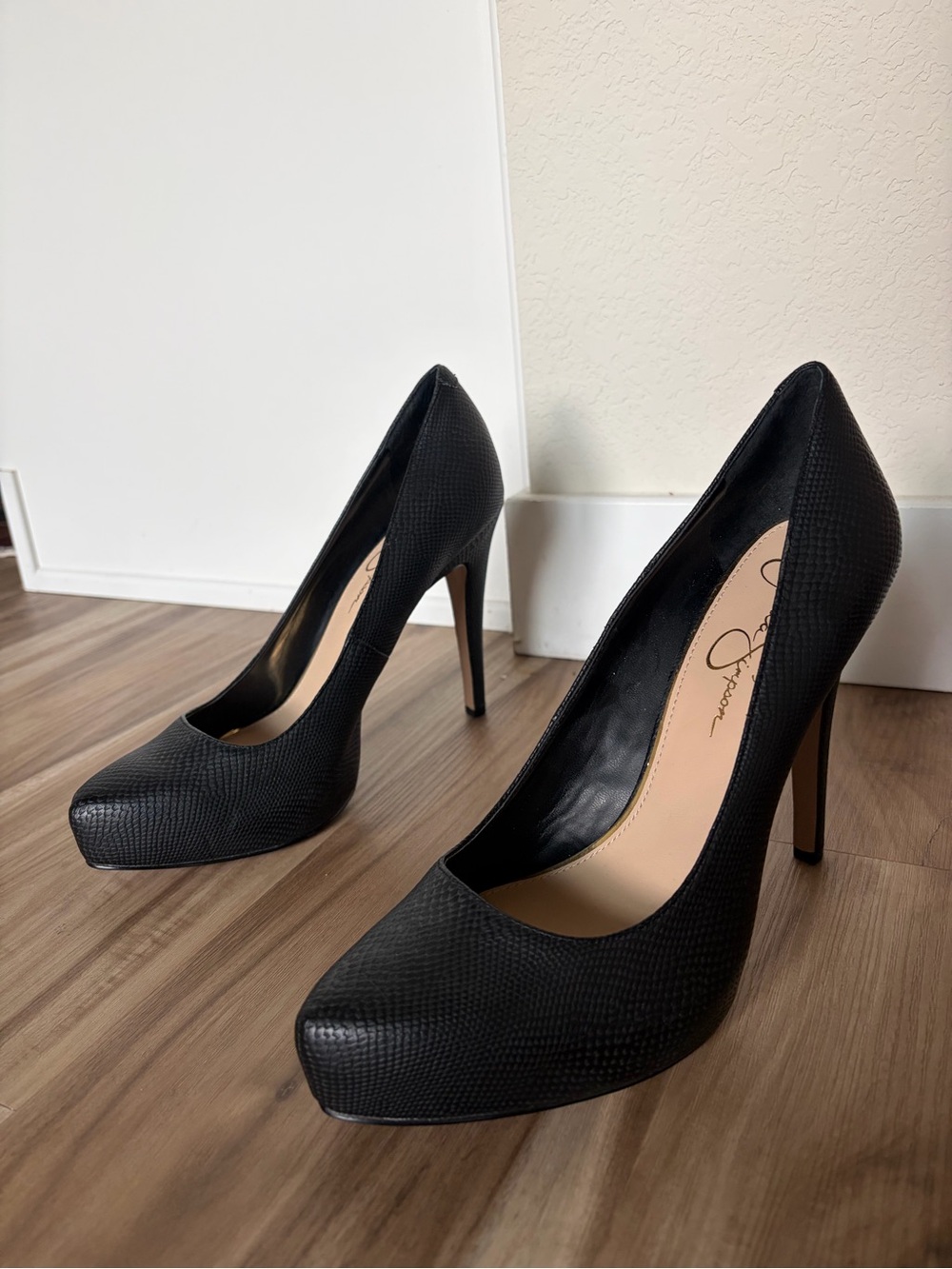 Jessica Simpson Black Textured Pointed Toe High Heels